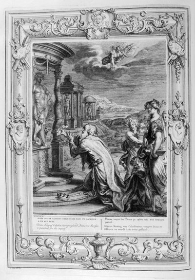 Oeneo, rey de Calidón, hace un sacrificio a los dioses (grabado) de Bernard Picart