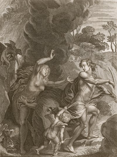 Orfeo, Conduciendo a Eurídice Fuera del Infierno, Mira Atrás y la Pierde para Siempre, 1731 de Bernard Picart
