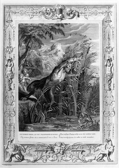 Pan persigue a Siringa que se transforma en una caña, 1733 de Bernard Picart
