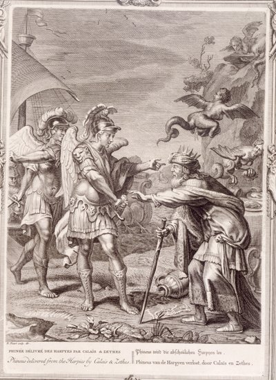 Fíneo es liberado de las arpías por Calais y Zetes, 1731 de Bernard Picart