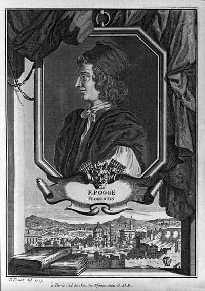 Retrato de Giovanni Francesco Poggio Bracciolini, humanista italiano, grabado por Bernard Picart, París de Bernard Picart