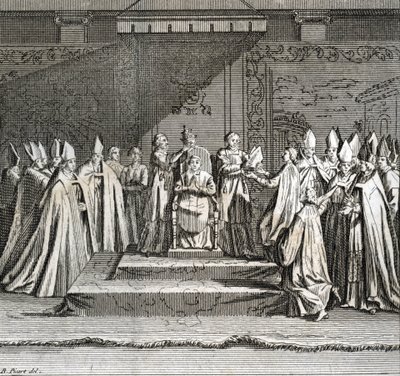 Inauguración solemne del pontificado “Representación de la coronación del papa” (inauguración papal: la coronación del papa) Grabado de la “Ilustración de ceremonias y costumbres religiosas de todos los pueblos del mundo” por Bernard Picart (1723-1743) de Bernard Picart