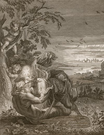 Tithonus, el esposo de Aurora, convertido en saltamontes, 1731 de Bernard Picart