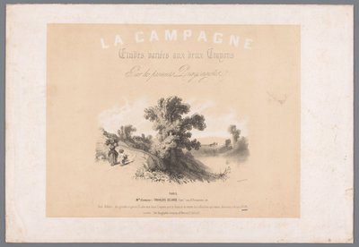 Portada para seis grabados que representan la vida rural La Campaña. Etudes varieés aux deux Crayons par les premiers Paysagistes (título sobre el objeto) Representaciones de la vida rural (título de la serie) La Campaña. Los estudios varían de Bernard Romain Julien