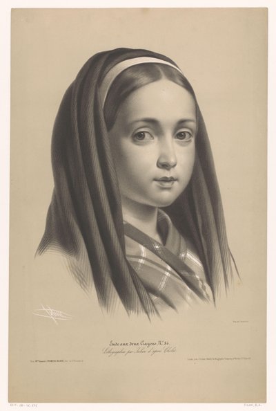 retrato, de, niña Estudios en dos tipos de tiza (título de la serie) Etude aux deux Crayons (título de la serie en el objeto) de Bernard Romain Julien