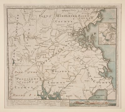 Mapa de Boston y alrededores, ca. 1775 de Bernard Romans