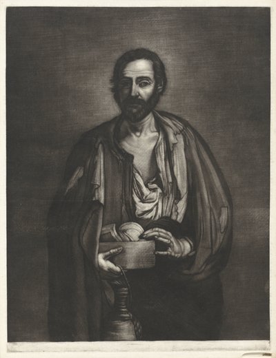 Mendigo filósofo con copa de madera y botella de vino Filósofos a partir de ejemplos españoles (título de la serie) de Bernard Vaillant