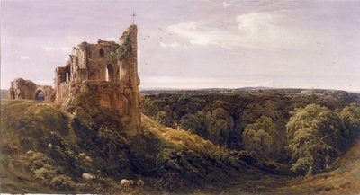 Castillo en ruinas en un paisaje (Castillo de Knaresborough) (Acuarela sobre papel) de Bernard Walter Evans