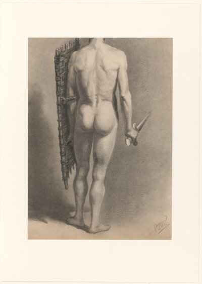 Desnudo masculino con espada y escudo, visto desde atrás de Bernard Willem Wierink (signed by artist)