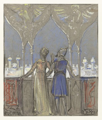 Pareja mirando a la ciudad del este de Bernard Willem Wierink (signed by artist)