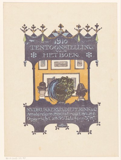 Anuncio de la imprenta de libros y ladrillos de Amsterdam Dieperink & Co.
1910 Exposición de libros (título en el objeto) de Bernard Willem Wierink