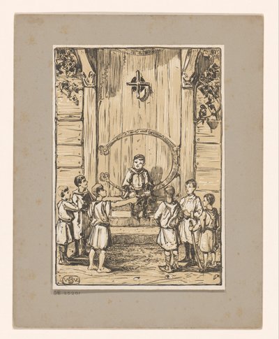 Chicos delante de una puerta de madera de Bernard Willem Wierink