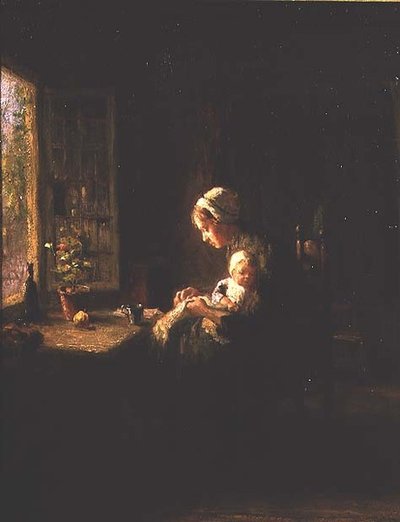 Madre e Hijo en un Interior junto a una Ventana de Bernard de Hoog