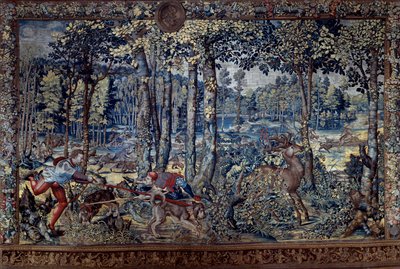 Colgadura de las cacerías de Maximiliano conocidas como “Hermosas cacerías de Guisa”: Agosto, la Virgen, La caza del ciervo, las incubadoras de Bernard van (after) Orley