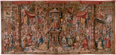 Tapiz flamenco. Serie Los Honores. Fe (La Fe). Primer tapiz de la serie. Dibujantes modelo del círculo de Bernard van Orley y Jan Gossaert (Mabuse). Fabricación Pieter van Aelst, Bruselas. Ca 1550. Tejido Oro, plata, seda y lana. de Bernard van Orley