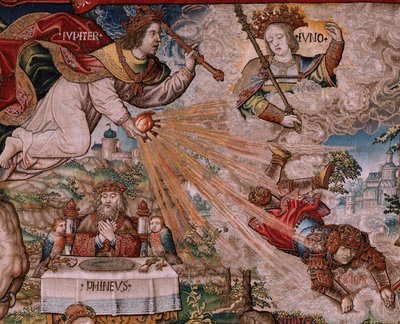 Tapiz flamenco. Serie Los Honores. Justicia (La Justicia, Los Honores). Noveno tapiz de la serie. Dibujantes modelo del círculo de Bernard van Orley y Jan Gossaert (Mabuse). Fabricación Pieter van Aelst, Bruselas. Ca 1550. Tela Oro, plata, de Bernard van Orley