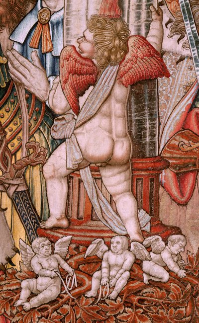 Tapiz flamenco. Serie Los Honores; Nobleza (La Nobleza). Cuarto tapiz de la serie. Dibujantes modelo del círculo de Bernard van Orley y Jan Gossaert (Mabuse). Fabricación Pieter van Aelst, Bruselas. Ca 1550. Tela Oro, plata, seda y woo de Bernard van Orley