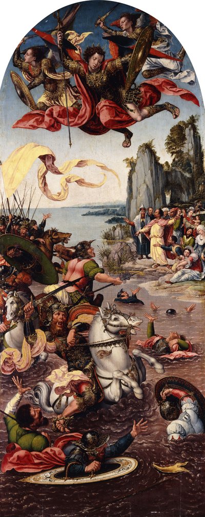 Moisés separando el Mar Rojo en presencia de San Miguel de Bernard van Orley