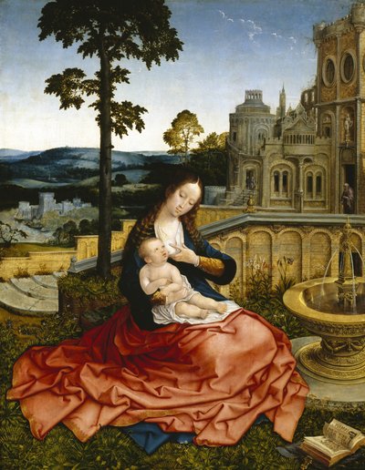 La Virgen y el Niño junto a una fuente (óleo sobre tabla) de Bernard van Orley