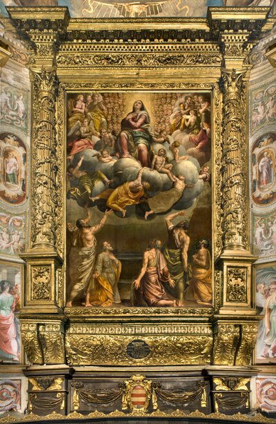 Ábside, Retablo de Bernardino Gatti llamado Il Sojaro completado por Giovanni Battista Trotti llamado IL Malosso, Asunción de la Virgen de Bernardino Gatti