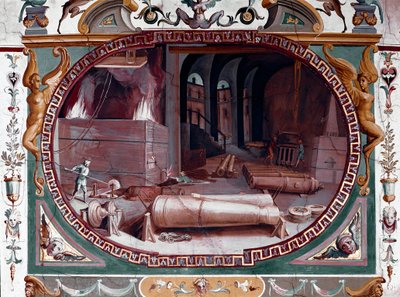 Representación del taller de una fundición de armas de Bernardino Barbatelli Poccetti