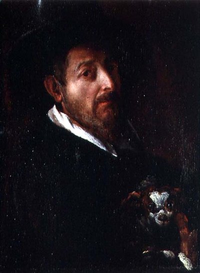 Autorretrato con un perro de Bernardino Barbatelli Poccetti
