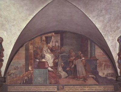 San Antonino se Presenta al Papa Eugenio III como Embajador, luneta de Bernardino Barbatelli Poccetti