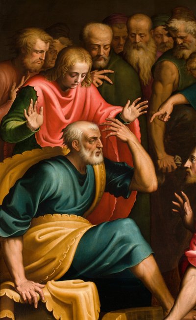 Capilla del SS Sacramento, Primer tramo lado sur, Bernardino Campi, Lavado de los pies, (detalle) 1569 de Bernardino Campi