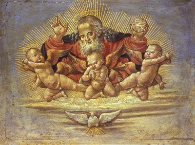 Parte de un retablo que representa a Dios Padre con tres ángeles, c.1500 de Bernardino Fungai