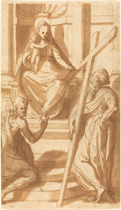 La Virgen y el Niño entronizados con San Juan Bautista y San Andrés de Bernardino India