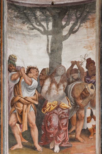 Detalle del Martirio de Santa Catalina (fresco) de Bernardino Lanino