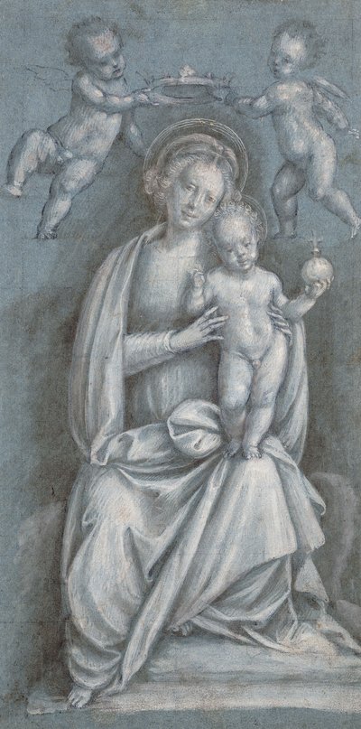 La Madonna y el Niño coronados por dos ángeles de Bernardino Lanino