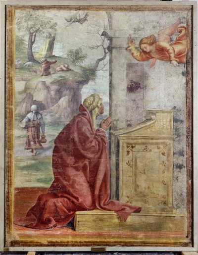 Anunciación a Santa Ana, en el fondo San Joaquín y el Ángel de Bernardino Luini