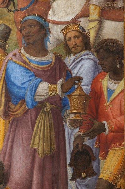 Detalle de la Adoración de los Reyes Magos, Presbiterio o Capilla Mayor (fresco) de Bernardino Luini
