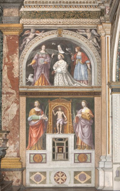 Ippolita Sforza con Santa Inés y Santa Catalina y abajo Santa Apolonia y Santa Lucía, c.1522-25 (detalle) de Bernardino Luini