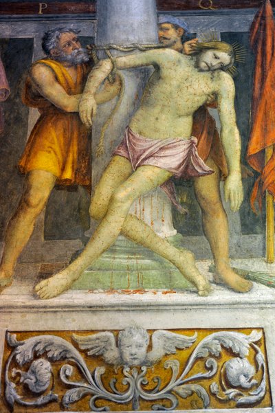 Jesús atado a la columna, fresco de Bernardino Luini en la iglesia de San Mauricio en el Monasterio Maggiore, Milán, Lombardía, Italia de Bernardino Luini