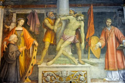 Jesús atado a la columna, fresco de Bernardino Luini en la iglesia de San Mauricio en el Monasterio Maggiore, Milán, Lombardía, Italia de Bernardino Luini
