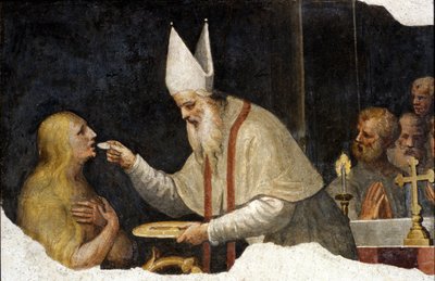 La comunión de Magdalena. Fresco de Bernardino de Scapis llamado Bernardino Luini. Siglo XV. Sovrintenza de la ciudad de Milán de Bernardino Luini