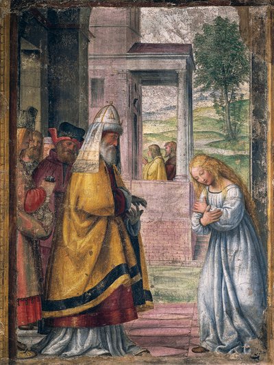 María despidiéndose en el Templo, fresco de Bernardino Luini (1480-1532) de la Capilla de San José en la Iglesia de Santa Maria della Pace en Milán de Bernardino Luini