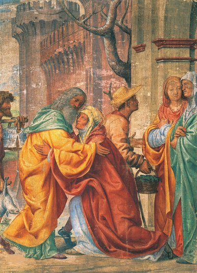 Encuentro de los santos Joaquín y Ana en la Puerta Dorada, c. 1520 de Bernardino Luini
