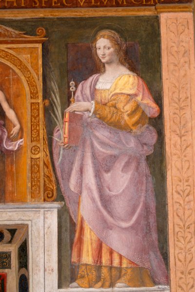 Santa Lucía, fresco de Bernardino Luini en la iglesia de San Mauricio en el Monasterio Maggiore, Milán, Lombardía, Italia de Bernardino Luini