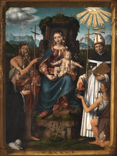 Virgen y el Niño entronizados con San Juan Bautista, San Antonino, una donante femenina y un mendigo, 1526 de Bernardino Luini
