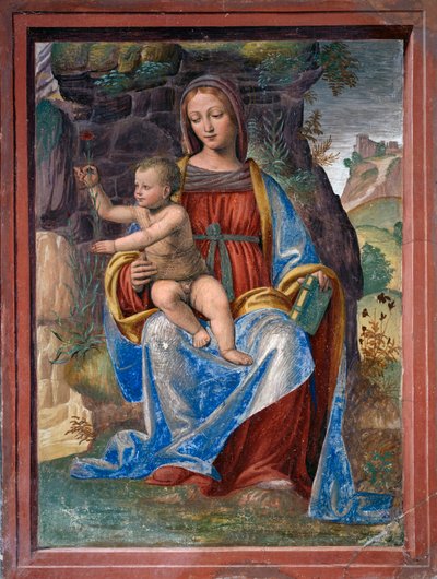 Virgen y Niño, fresco de Bernardino Luini (ca 1480-ca 1532), en la Sala del Lavabo o Sacristía, Lombardía, Italia de Bernardino Luini