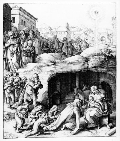 La adoración de los magos, grabado por Hendrik Goltzius, c.1585 de Bernardino Passeri