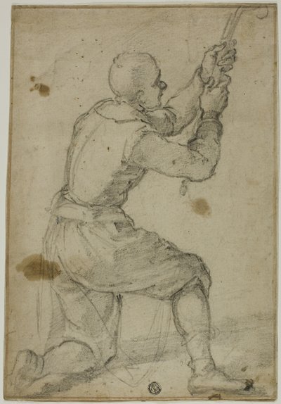 Hombre de rodillas, tirando de una cuerda de Bernardino Poccetti