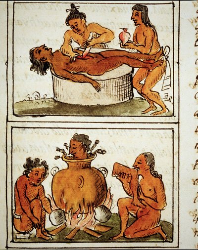 Sacrificio humano y canibalismo de los aztecas. Manuscrito de Bernardino Sahagún de Bernardino de Sahagun