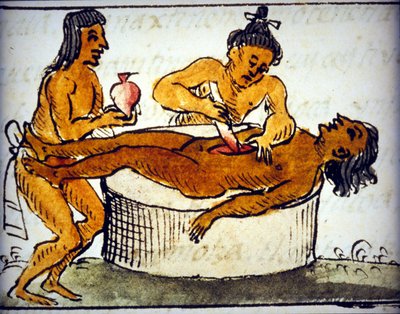 Sacrificio humano: sacrificio ritual entre los aztecas. De un manuscrito de Bernardino de Sahagún de Bernardino de Sahagun
