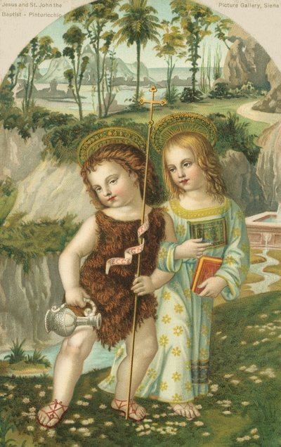 Jesucristo y San Juan Bautista (cromolito) de Bernardino di Betto (after) Pinturicchio