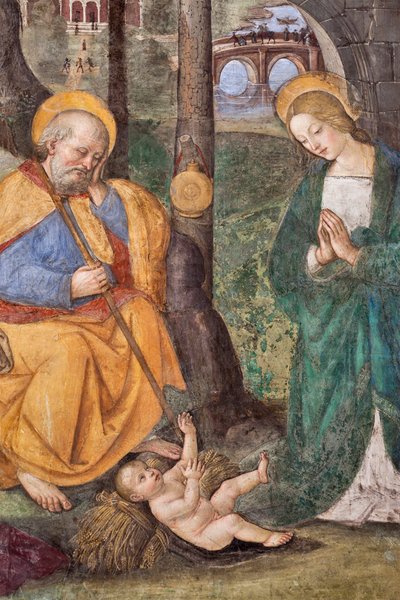 Adoración de los pastores (detalle) Fresco de Pinturicchio (Bernardino di Betto) (1454-1513) 1484-1492 (Iglesia de Santa Maria del Popolo), Basílica de Santa Maria del Popolo, Capilla Basso della Rovere, Roma, Italia de Bernardino di Betto Pinturicchio