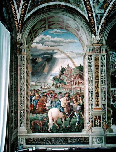 Eneas Sylvius Piccolomini (1405-64) Viaja al Concilio de Basilea en el invierno de 1432 de Bernardino di Betto Pinturicchio